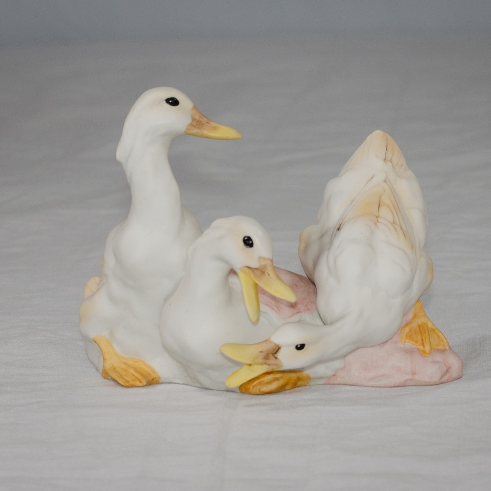 Vintage Porcelain White Bisque Duck Trio